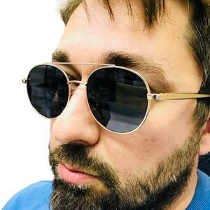 Round Sunglasses for Men Gold Frame Pilot Style Fashion Shades‎ Dark Black Lens